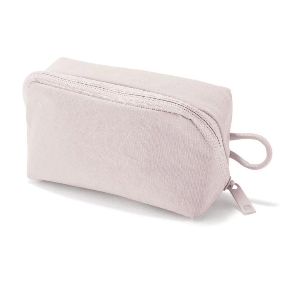 Muji Wrinkle Nylon Wide Opening Pouch S Pink 11x6x3.5cm Make Up Case Japan New